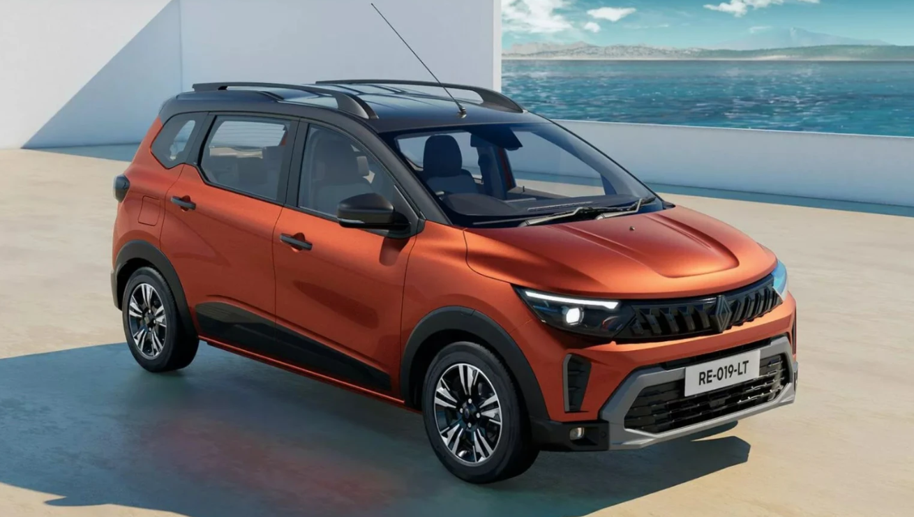 Vista frontal del Renault Triber 2026 mostrando su nuevo diseño y faros LED rediseñados