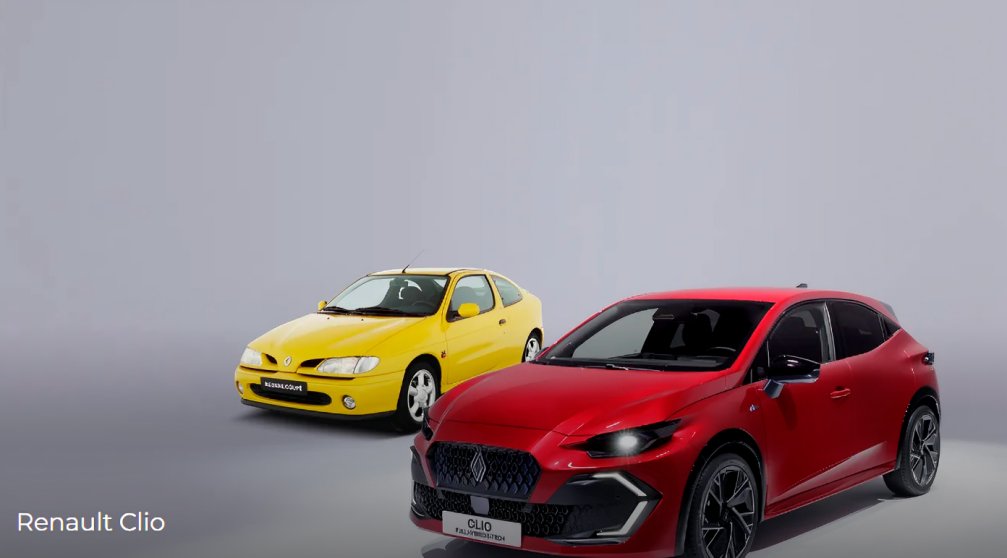 Renault Clio híbrido E-Tech 2026 frontal con diseño renovado y firma luminosa media flecha en París