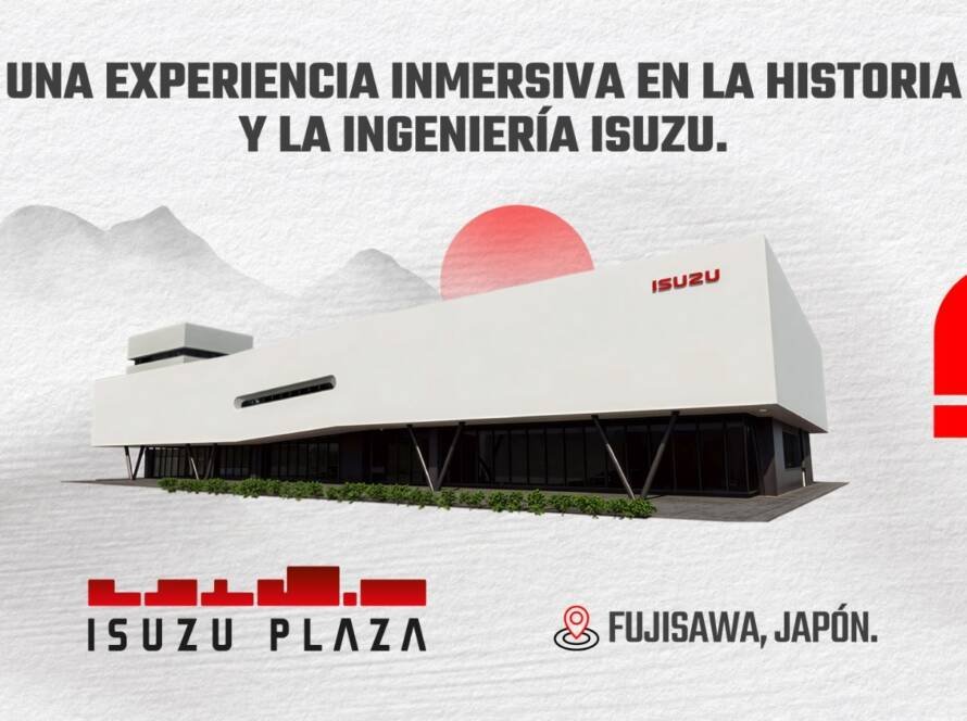 Exhibición de motores y camiones destacando la ingeniería japonesa de Isuzu en el museo de Fujisawa.