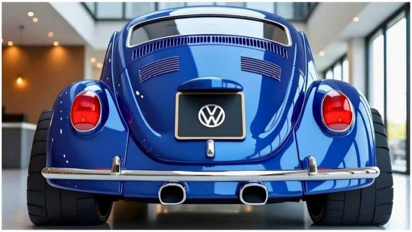 Volkswagen Beetle 2026 eléctrico en color blanco con diseño aerodinámico y faros LED