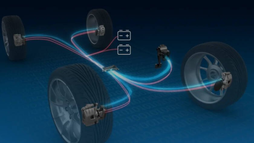 Sistema de frenado mecánico electrónico puro instalado en SUV Chery Exeed EX7 con actuadores eléctricos en las ruedas