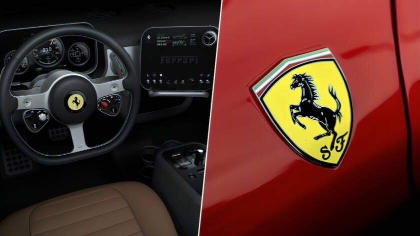 Alt Text: Interior futurista del Ferrari Luce coche eléctrico Ferrari con diseño minimalista de Jony Ive y pantallas integradas