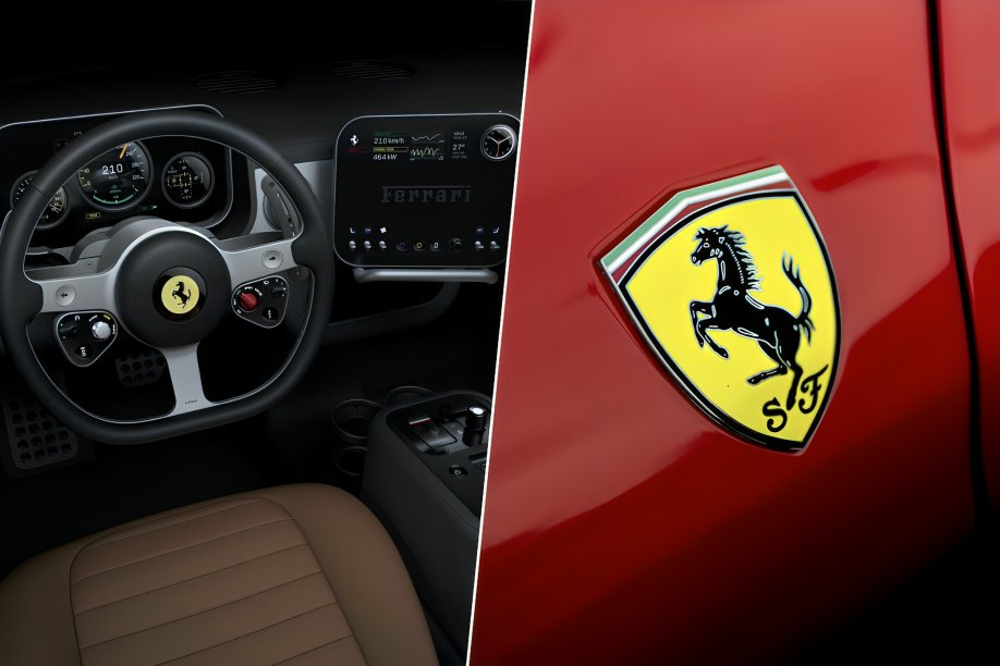 Alt Text: Interior futurista del Ferrari Luce coche eléctrico Ferrari con diseño minimalista de Jony Ive y pantallas integradas
