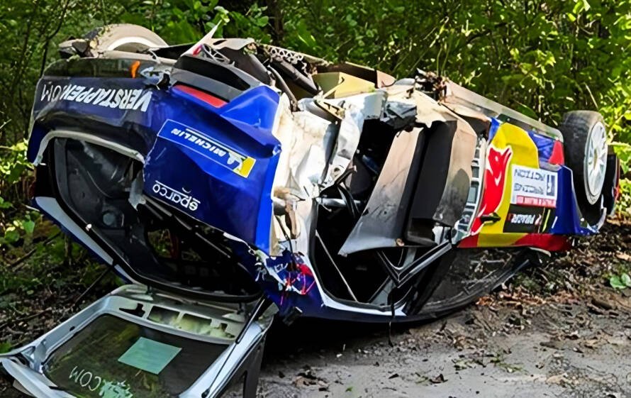 Auto de Jos Verstappen dañado tras volcadura en Rally Valonia 2026