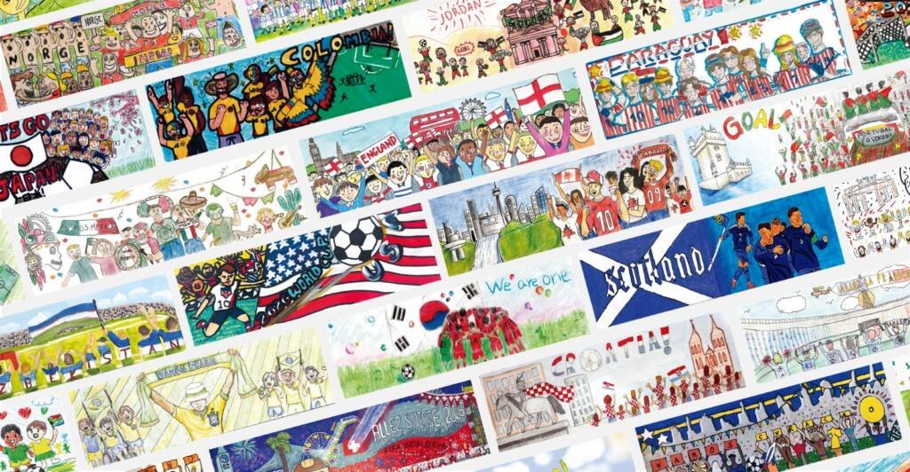 Autobús oficial de la selección nacional decorado con dibujos infantiles de Hyundai para la Copa Mundial de la FIFA 2026™.