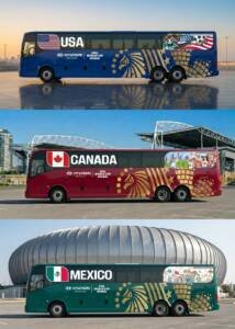 Autobús oficial de la selección nacional decorado con dibujos infantiles de Hyundai para la Copa Mundial de la FIFA 2026™.