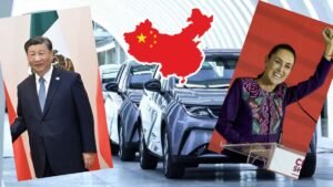 Gráfico que muestra la exportación de autos de gasolina de China a México y la evolución del mercado automotriz en ambas regiones