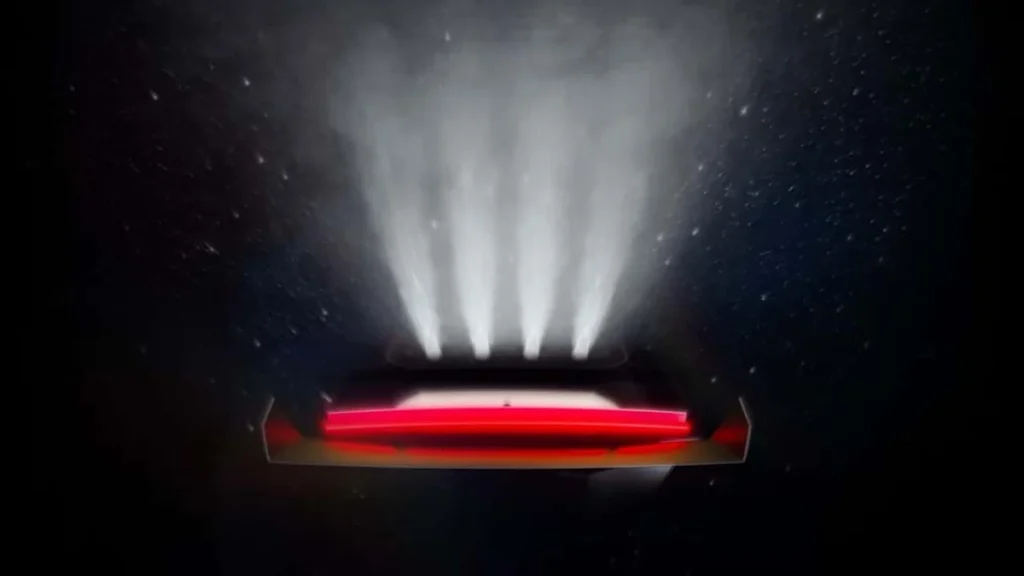 Tesla Roadster descapotable deportivo de color rojo en exhibición oficial